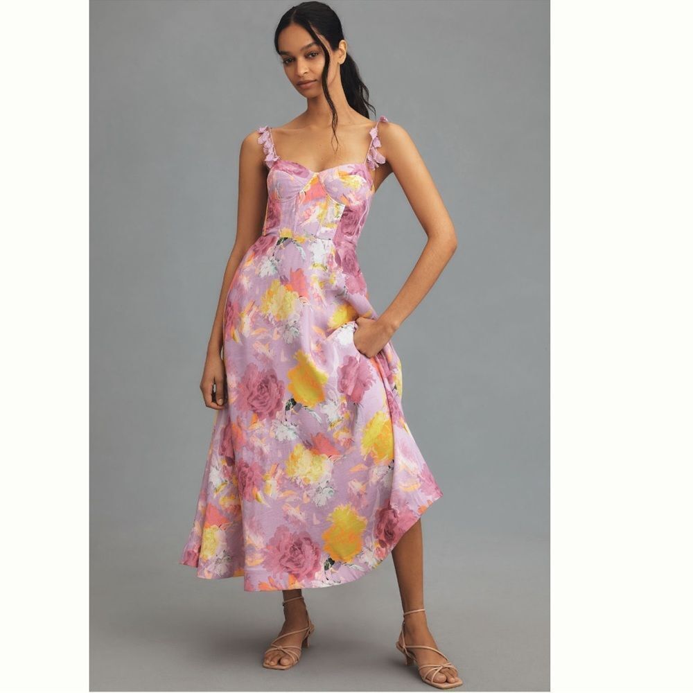 Anthropologie ML Monique Lhuillier Carmen
Sweetheart Linen Midi Dress / size 12